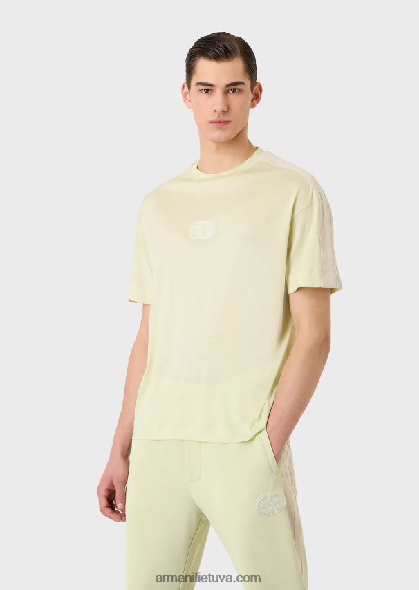 vyrų šviesiai žalia Armani Tencel-blend trikotažiniai marškinėliai su lopinėliu ir juostelėmis 02482X1687