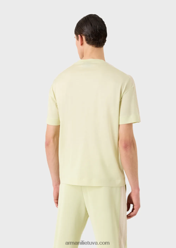 vyrų šviesiai žalia Armani Tencel-blend trikotažiniai marškinėliai su lopinėliu ir juostelėmis 02482X1687