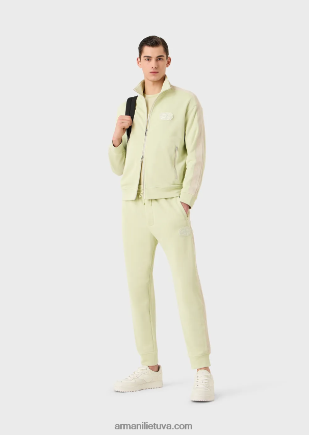 vyrų šviesiai žalia Armani Tencel-blend trikotažiniai marškinėliai su lopinėliu ir juostelėmis 02482X1687