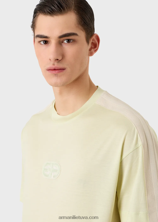vyrų šviesiai žalia Armani Tencel-blend trikotažiniai marškinėliai su lopinėliu ir juostelėmis 02482X1687