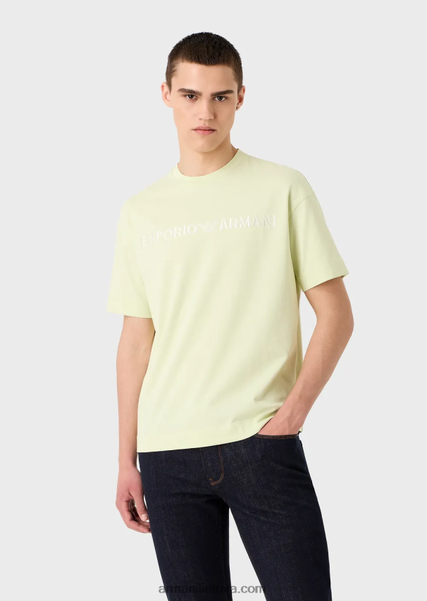 vyrų šviesiai žaliasunkūs džersio marškinėliai su emporio armani siuvinėjimais kariniu šriftu 02482X1625