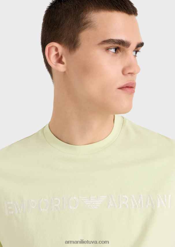 vyrų šviesiai žaliasunkūs džersio marškinėliai su emporio armani siuvinėjimais kariniu šriftu 02482X1625