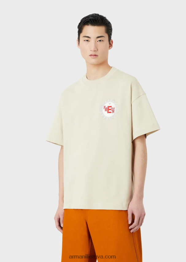 vyrų šviesiai pilka Armani tvarios kolekcijos ekologiški amerikietiško trikotažo marškinėliai su pleistru 02482X1681