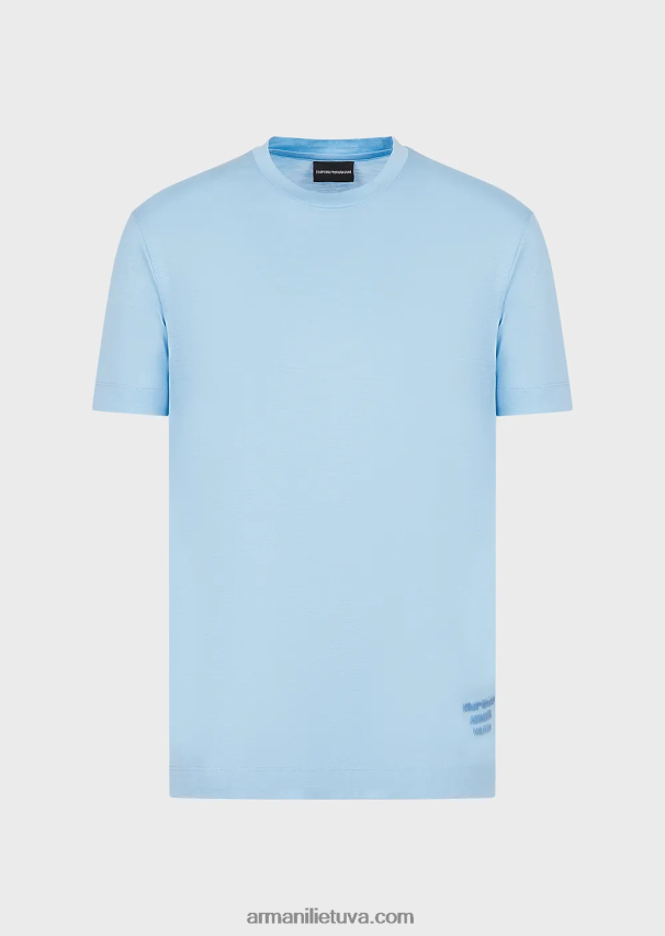 vyrų žydros spalvos Armani Tencel-blend džersio marškinėliai su įspaustu 3D logotipu 02482X1642
