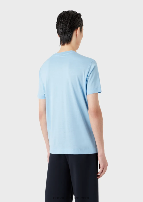 vyrų žydros spalvos Armani Tencel-blend džersio marškinėliai su įspaustu 3D logotipu 02482X1642
