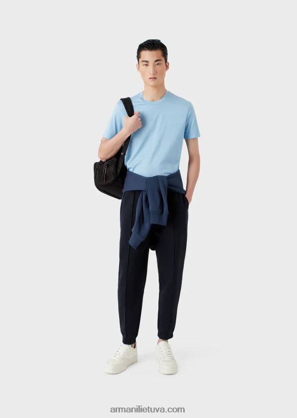 vyrų žydros spalvos Armani Tencel-blend džersio marškinėliai su įspaustu 3D logotipu 02482X1642