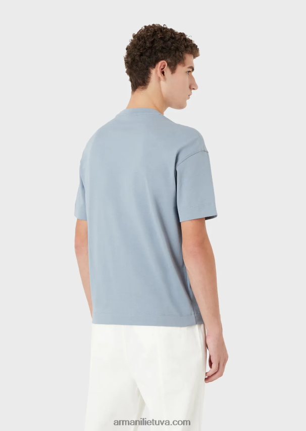 vyrų žydros spalvossunkūs džersio marškinėliai su emporio armani siuvinėjimais kariniu šriftu 02482X1624