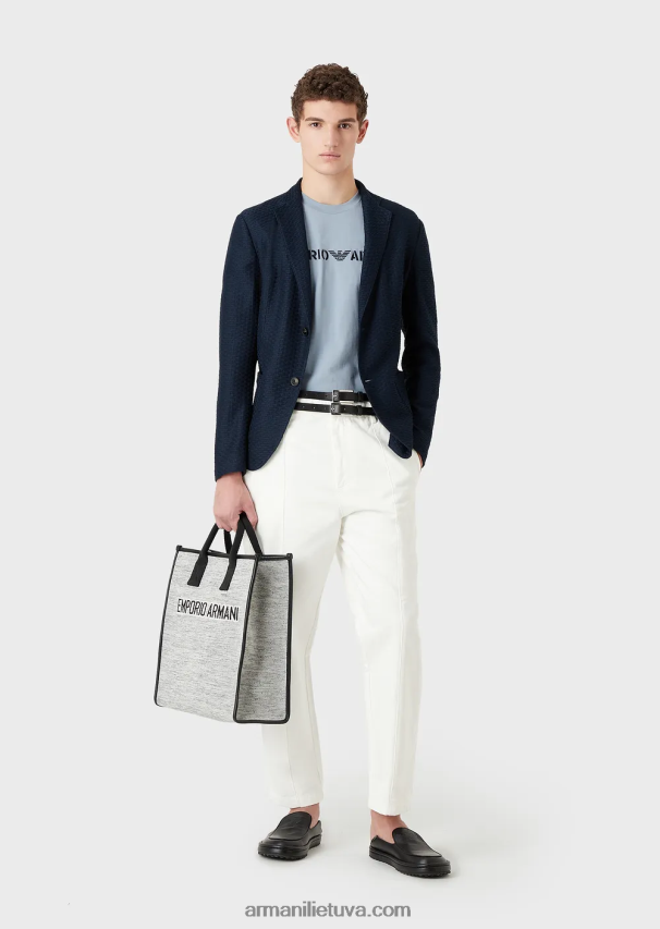 vyrų žydros spalvossunkūs džersio marškinėliai su emporio armani siuvinėjimais kariniu šriftu 02482X1624