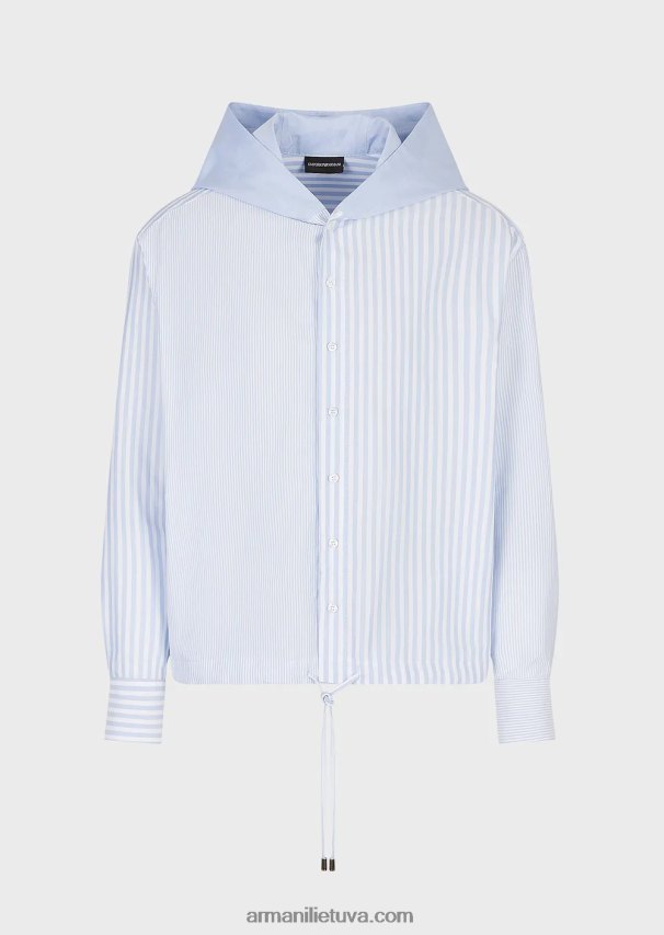 vyrųArmani dryžuoti Oksfordo medvilniniai marškiniai su gobtuvu 02482X1075