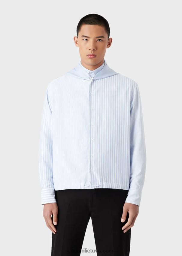 vyrųArmani dryžuoti Oksfordo medvilniniai marškiniai su gobtuvu 02482X1075