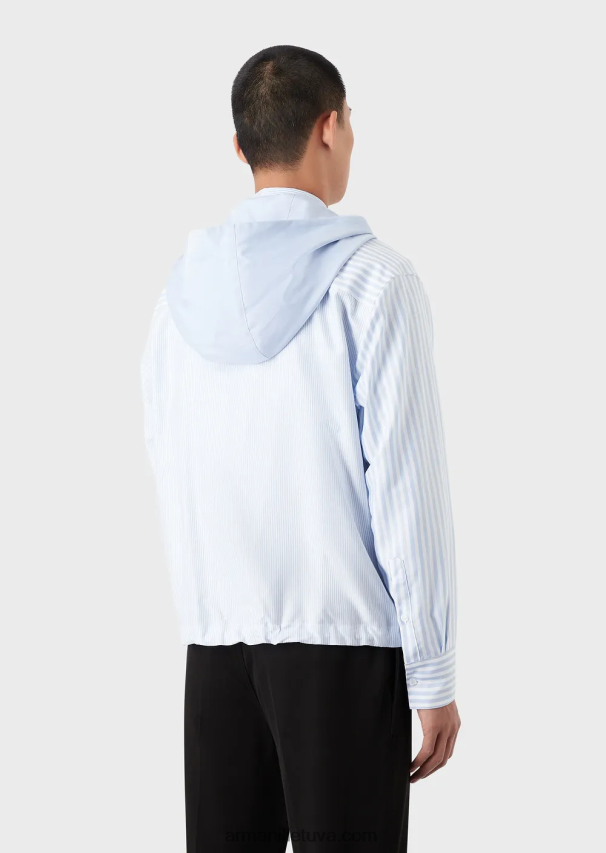 vyrųArmani dryžuoti Oksfordo medvilniniai marškiniai su gobtuvu 02482X1075