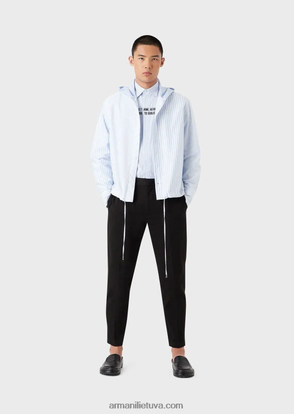 vyrųArmani dryžuoti Oksfordo medvilniniai marškiniai su gobtuvu 02482X1075