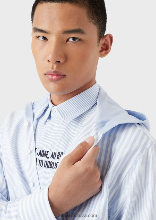 vyrųArmani dryžuoti Oksfordo medvilniniai marškiniai su gobtuvu 02482X1075