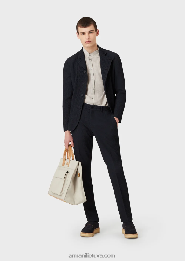 vyrųArmani modernaus stiliaus lininiai chambray guru marškiniai su apykakle 02482X1140