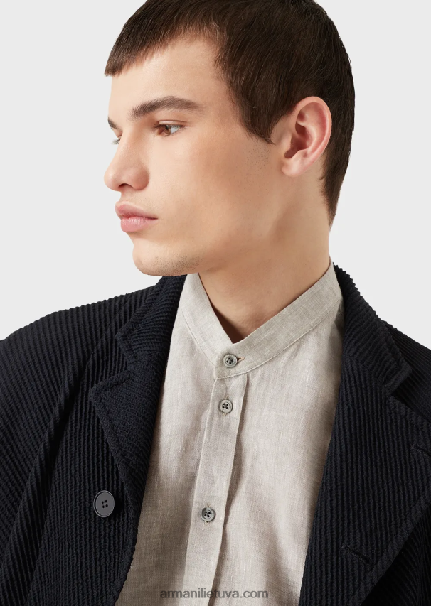 vyrųArmani modernaus stiliaus lininiai chambray guru marškiniai su apykakle 02482X1140