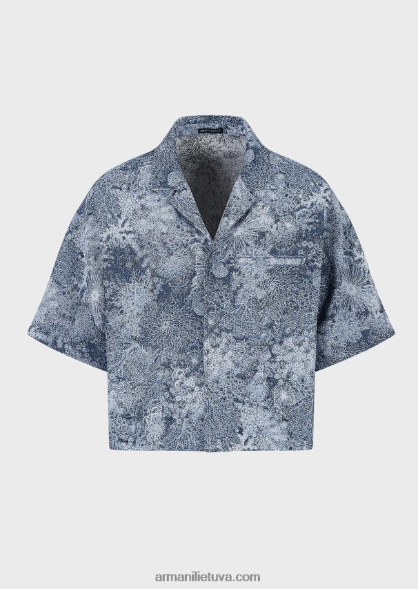 vyrųArmani palaidinė trumpomis rankovėmis iš gobelino audinio su jūros dugno raštu 02482X1087