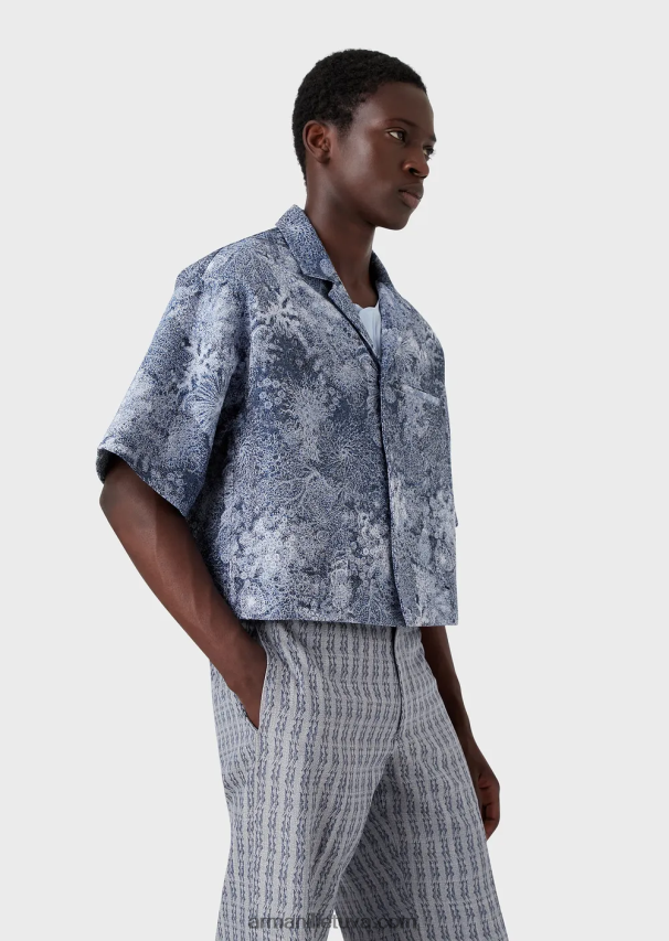 vyrųArmani palaidinė trumpomis rankovėmis iš gobelino audinio su jūros dugno raštu 02482X1087