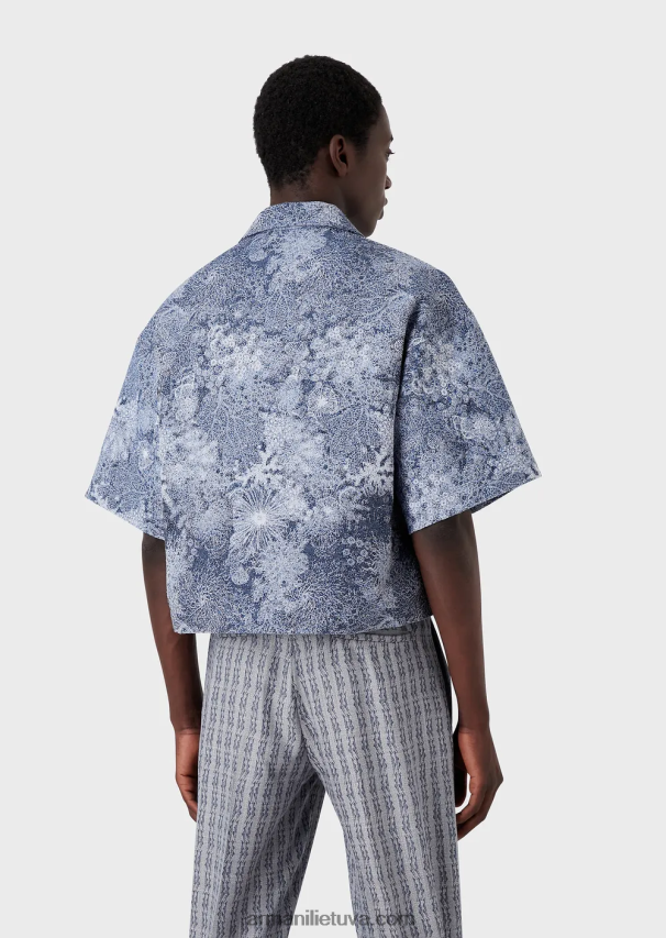 vyrųArmani palaidinė trumpomis rankovėmis iš gobelino audinio su jūros dugno raštu 02482X1087