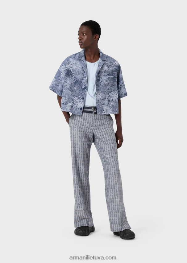 vyrųArmani palaidinė trumpomis rankovėmis iš gobelino audinio su jūros dugno raštu 02482X1087