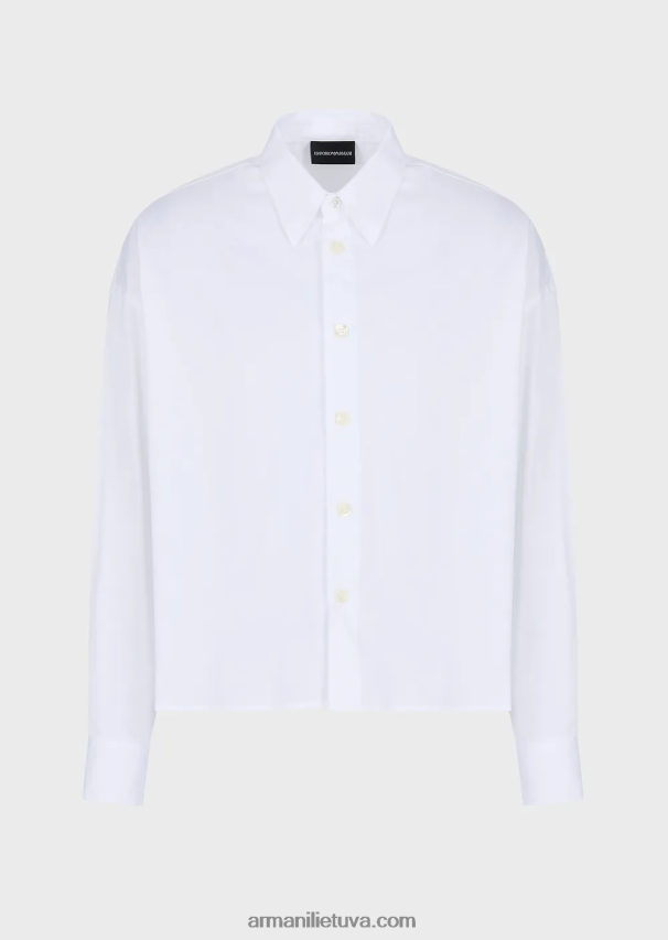 vyrų baltas Armani Asimetriški marškiniai iš lengvo medvilninio atlaso 02482X1111