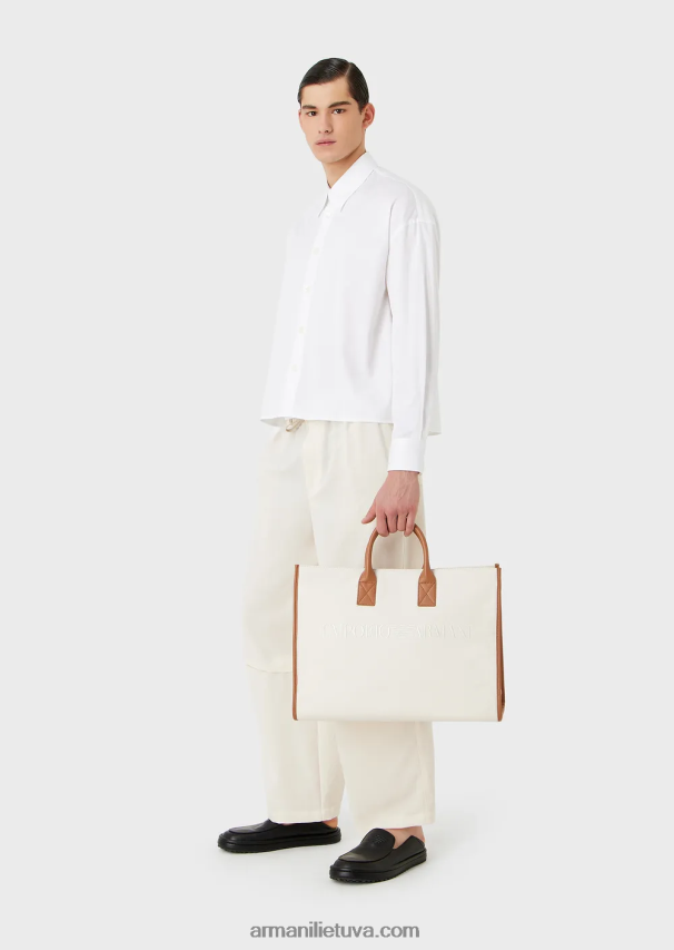 vyrų baltas Armani Asimetriški marškiniai iš lengvo medvilninio atlaso 02482X1111