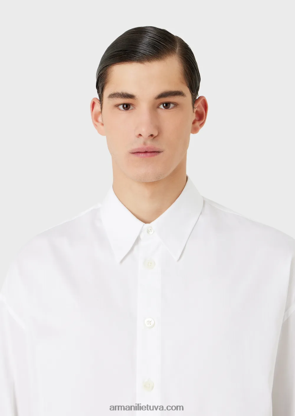vyrų baltas Armani Asimetriški marškiniai iš lengvo medvilninio atlaso 02482X1111