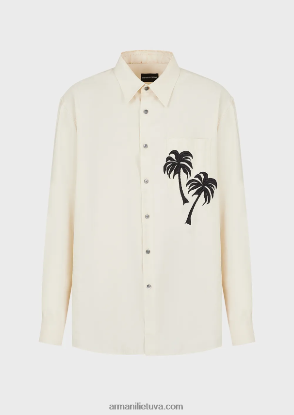 vyrų baltas Armani Lygios apdailos modaliniai marškiniai su palmės lopinėliu 02482X1088