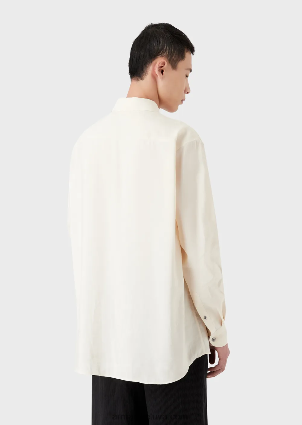 vyrų baltas Armani Lygios apdailos modaliniai marškiniai su palmės lopinėliu 02482X1088