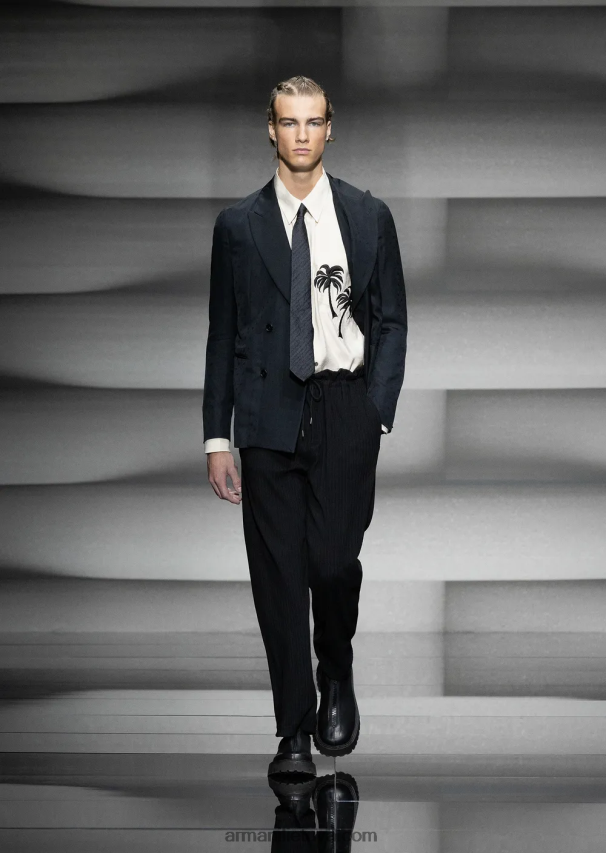 vyrų baltas Armani Lygios apdailos modaliniai marškiniai su palmės lopinėliu 02482X1088