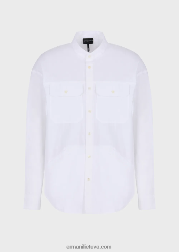 vyrų baltas Armani Pima poplin guru marškinėliai su apykakle su kišenėmis 02482X1074