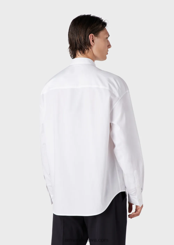 vyrų baltas Armani Pima poplin guru marškinėliai su apykakle su kišenėmis 02482X1074