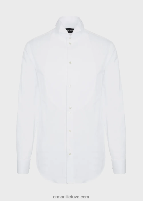 vyrų baltas Armani korinio pynimo poplininiai marškiniai su antkrūtiniu priekyje 02482X1147