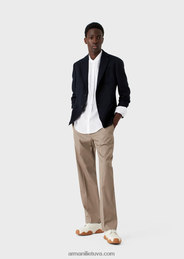 vyrų baltas Armani lininiai chambray marškiniai su guru apykakle 02482X1099