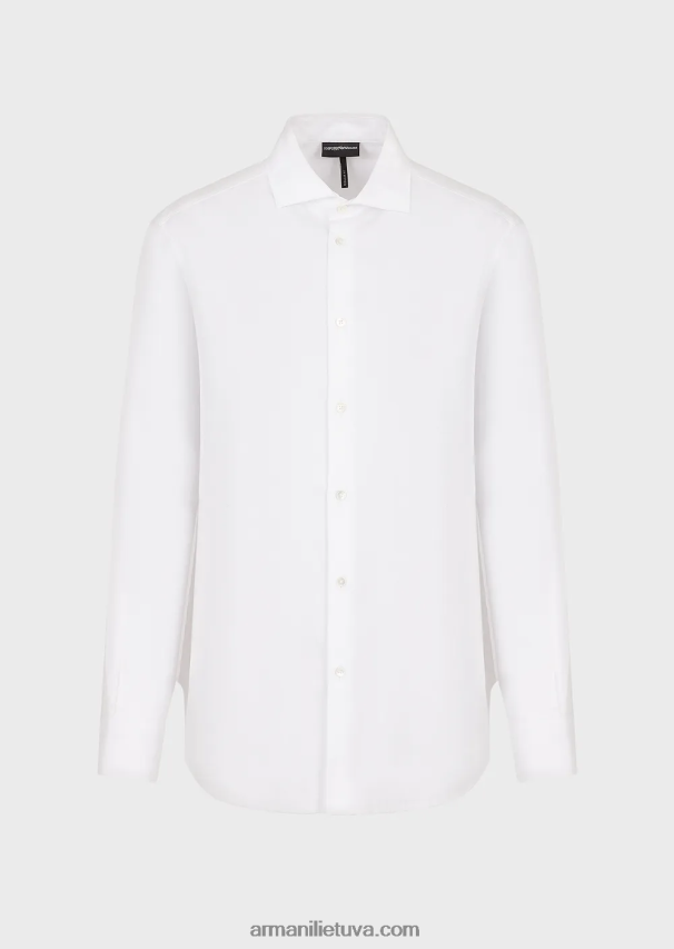 vyrų baltas Armani medvilniniai marškiniai su žakardo logotipu 02482X1096