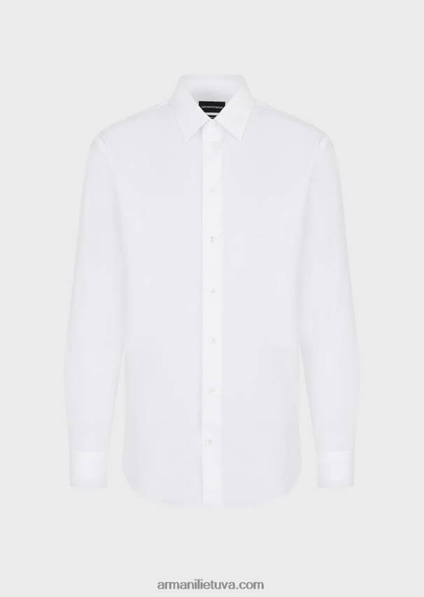 vyrų baltas Armani modernaus kirpimo tamprūs marškinėliai su standžia apykakle 02482X1127