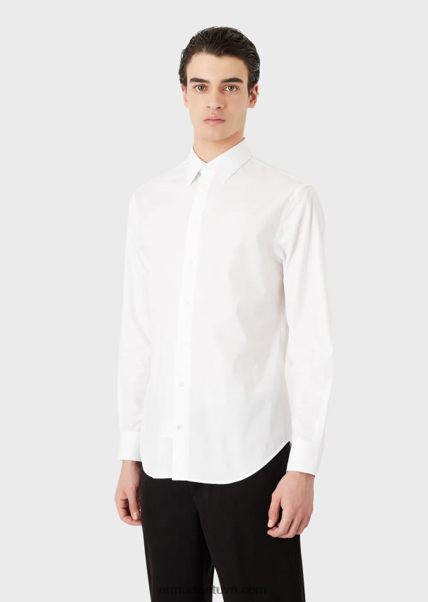 vyrų baltas Armani modernaus kirpimo tamprūs marškinėliai su standžia apykakle 02482X1127