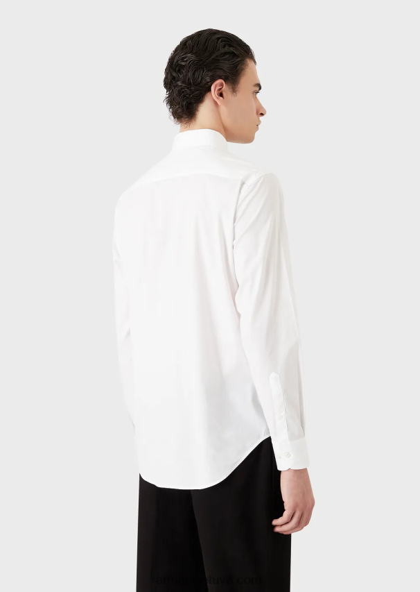 vyrų baltas Armani modernaus kirpimo tamprūs marškinėliai su standžia apykakle 02482X1127