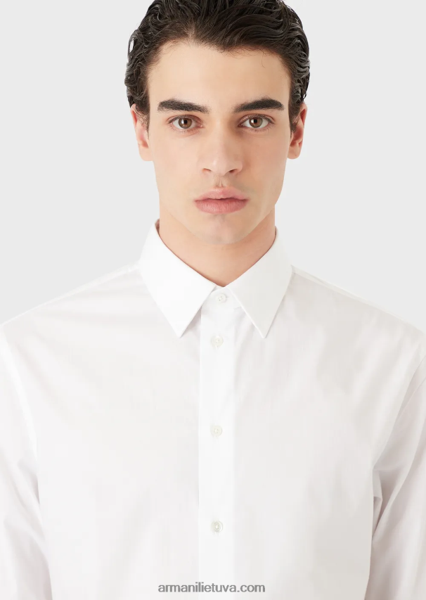 vyrų baltas Armani modernaus kirpimo tamprūs marškinėliai su standžia apykakle 02482X1127