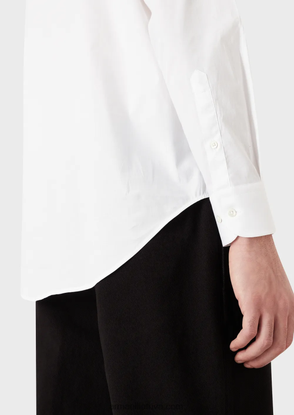 vyrų baltas Armani modernaus kirpimo tamprūs marškinėliai su standžia apykakle 02482X1127