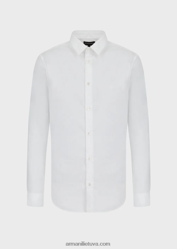 vyrų baltas Armani tamprūs nailono mišinio marškiniai su išsiuvinėtu ereliu 02482X1102