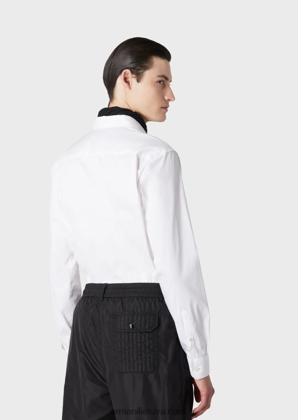 vyrų baltas Armani tamprūs nailono mišinio marškiniai su išsiuvinėtu ereliu 02482X1102