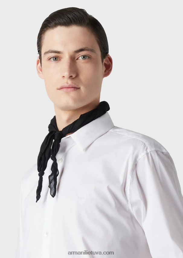 vyrų baltas Armani tamprūs nailono mišinio marškiniai su išsiuvinėtu ereliu 02482X1102