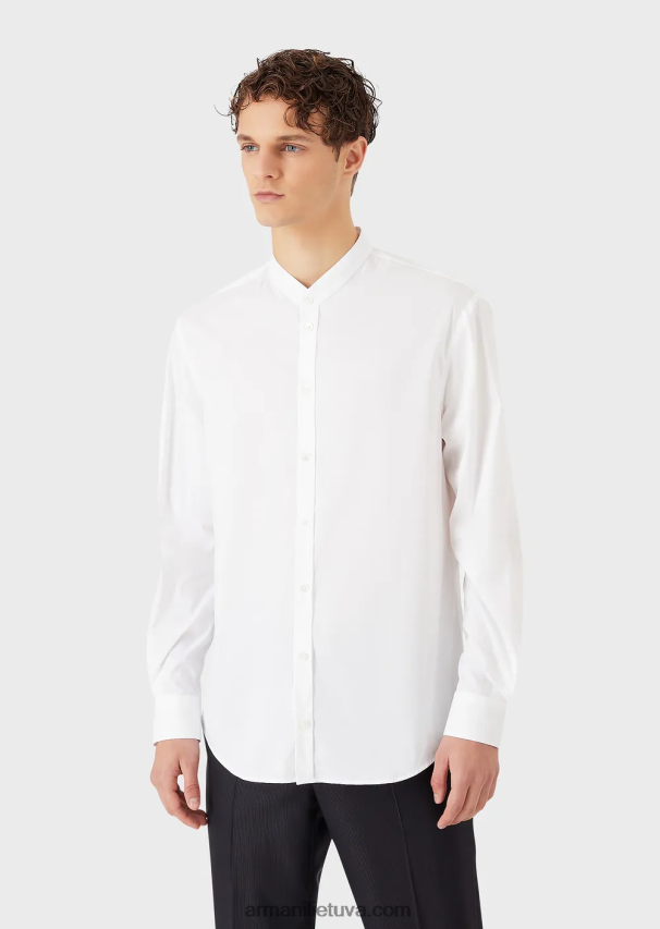 vyrų baltas Armani tamprūs satino guru apykaklės modernaus stiliaus marškiniai 02482X1143
