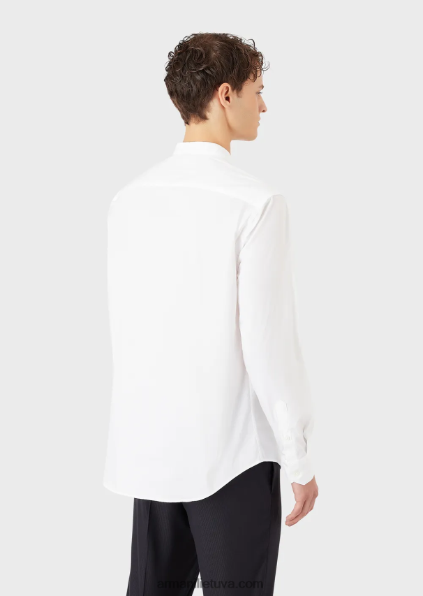 vyrų baltas Armani tamprūs satino guru apykaklės modernaus stiliaus marškiniai 02482X1143
