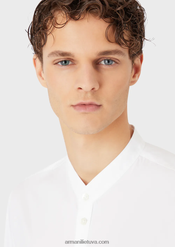 vyrų baltas Armani tamprūs satino guru apykaklės modernaus stiliaus marškiniai 02482X1143