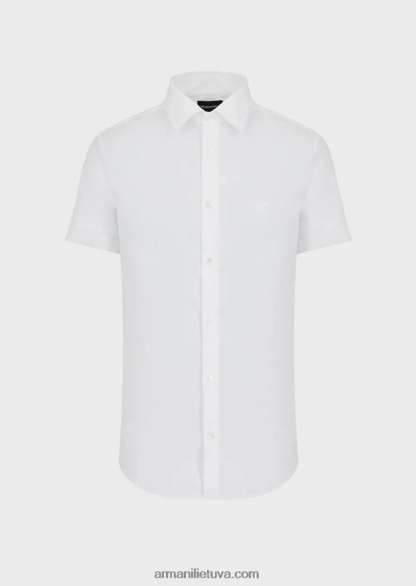 vyrų baltas Armani trumpomis rankovėmis elastingi nailono mišinio marškiniai 02482X1120
