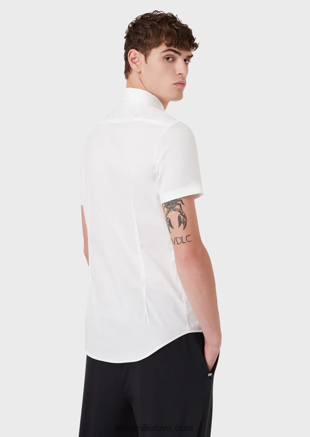 vyrų baltas Armani trumpomis rankovėmis elastingi nailono mišinio marškiniai 02482X1120