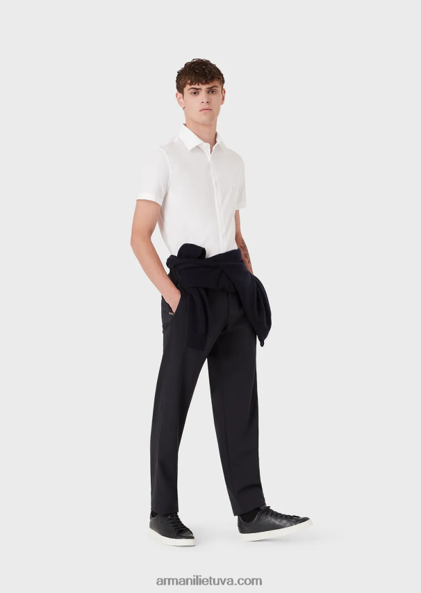 vyrų baltas Armani trumpomis rankovėmis elastingi nailono mišinio marškiniai 02482X1120