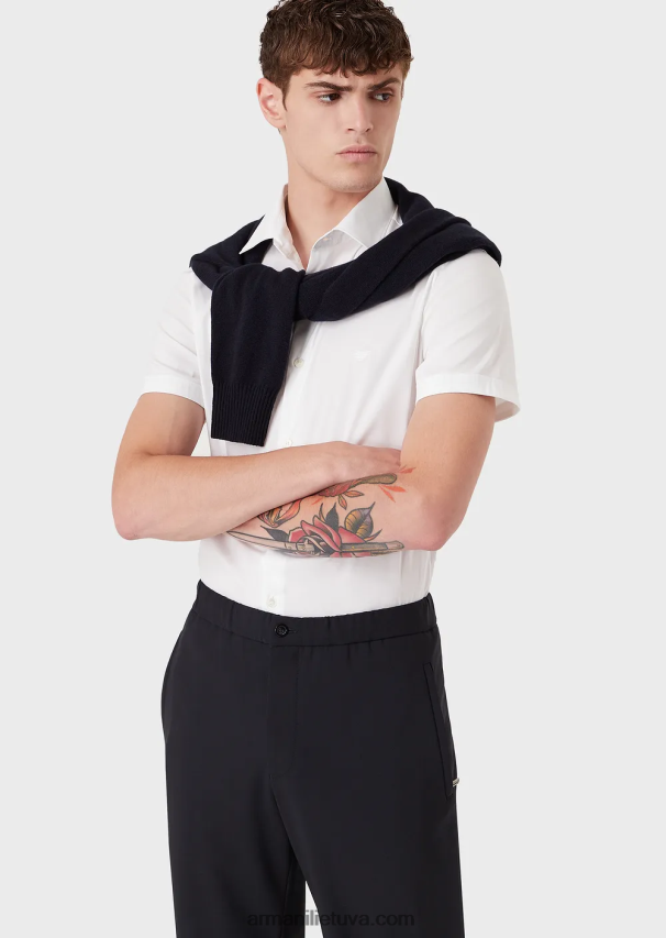 vyrų baltas Armani trumpomis rankovėmis elastingi nailono mišinio marškiniai 02482X1120