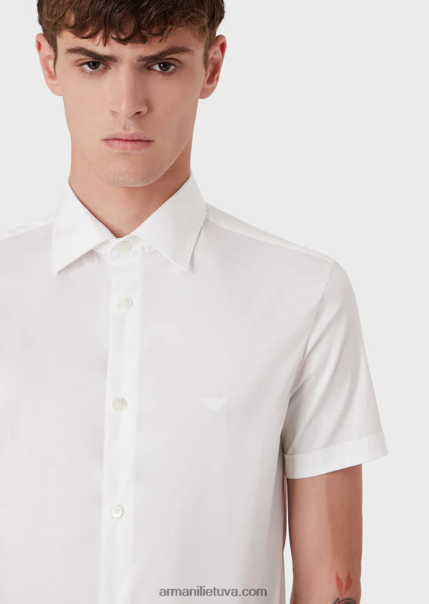 vyrų baltas Armani trumpomis rankovėmis elastingi nailono mišinio marškiniai 02482X1120